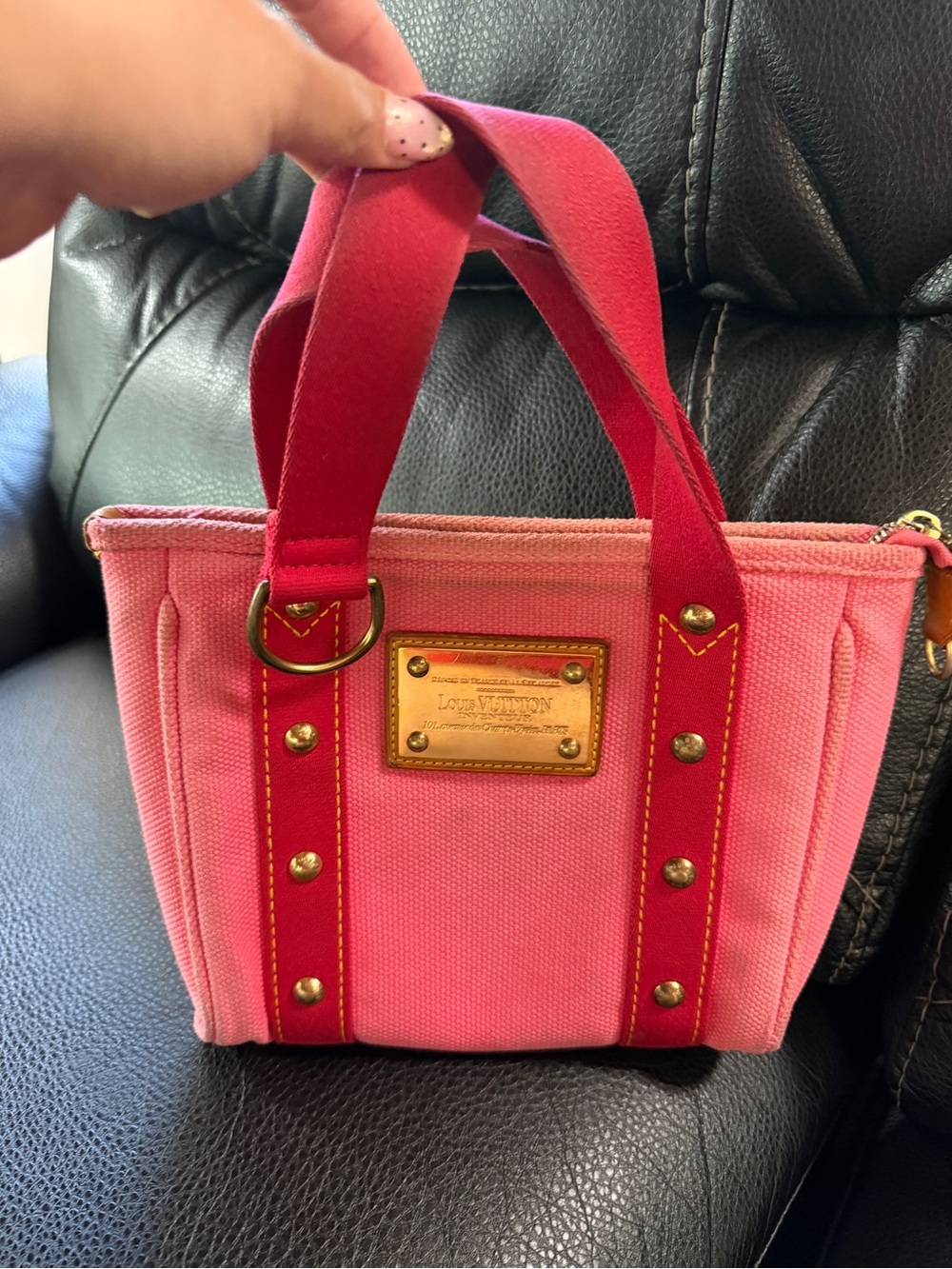 Louis Vuitton Pink Canvas Mini Tote with Red Trim